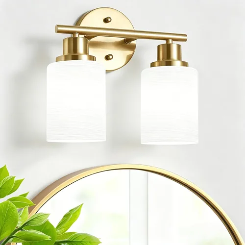 Vista 17 de Paquete de 2 luces de tocador de 1 luz, lámpara de baño de níquel cepillado con pantalla de vidrio blanco lechoso texturizado, accesorio