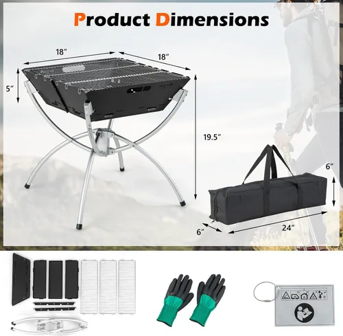 Vista 9 de HAPPYGRILL Fogata plegable 3 en 1 con parrilla para exterior, plegable para quemar leña, fogata para barbacoa, hoguera, cocina al aire libre