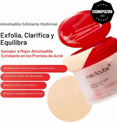 Vista 2 de medicube Almohadilla aclarante y crema calmante Duo: almohadilla de ácido succínico rojo y humectante diario 3H Exfoliación suave para una piel