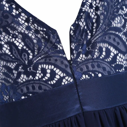 Vista 6 de FEESHOW Vestido de noche largo de gasa con encaje en la espalda en V para mujer