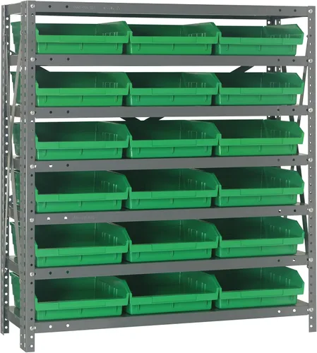 Vista 168 de Quantum QSBU-245BK Heavy Duty Shelving Unit with (7) Shelves and (24) QUS245 Black Bins for Garage Warehouse Storage Distribution 400 lb Load