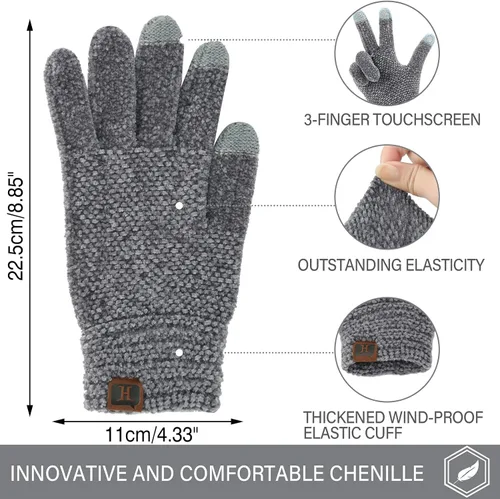 Vista 2 de FZ FANTASTIC ZONE Womens Winter Touchscreen Gloves for Cold Weather, Chenille Warm Knit Gloves