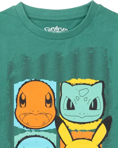 Vista 4 de Pokemon Camisetas para Niños Gris Verde O Negro Top Pikachu Squirtle Bulbasaur Charmander