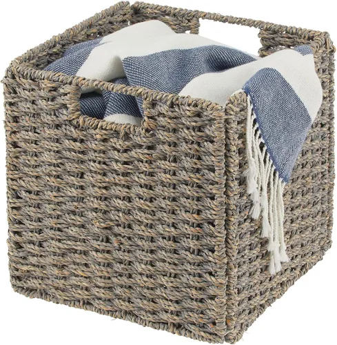 Vista 8 de mDesign Seagrass - Organizador de cestas tejidas con asas, almacenamiento para dormitorio, oficina, sala de estar, baño, perfecto