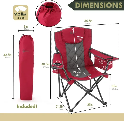 Vista 3 de ARROWHEAD OUTDOOR 2PK - Silla cuádruple plegable portátil para campamento, enfriador de 6 latas Cup & Wine Glass Holders, Heavy-Duty Carrying Bag