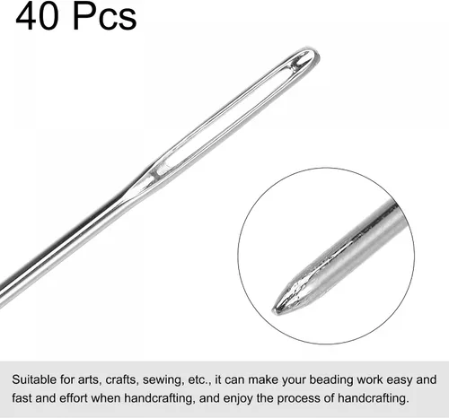 Vista 3 de uxcell Agujas de coser rectas largas bordadas agujas de rebordear acero inoxidable 1.89 pulgadas 40pcs