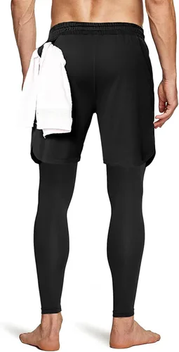Vista 3 de Aolesy Pantalones de correr 2 en 1 para hombre, pantalones de compresión para entrenamiento de gimnasio para hombre, pantalones deportivos