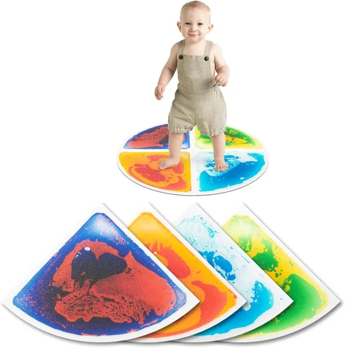 Vista 13 de art3d 4 piezas de baldosas sensoriales redondas para niños, bebés y niños pequeños, alfombra de actividad sensorial líquida colorida para juego