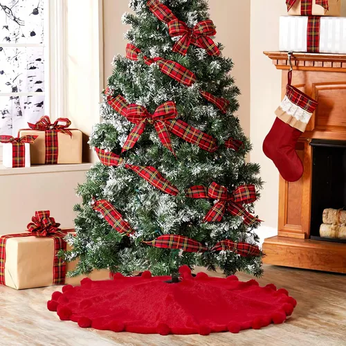 Vista 31 de ORTIGIA Falda blanca para árbol de Navidad de 48 pulgadas con POM POM, falda de árbol de Navidad de felpa suave de piel sintética blanca para árbol