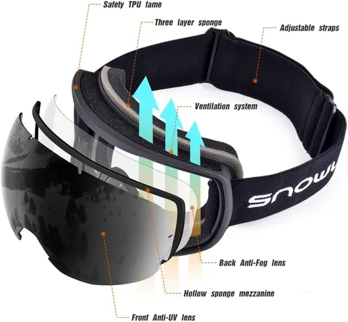 Vista 2 de Gafas de esquí para hombres y mujeres con protección UV, lente doble antivaho 09 B-3#gris