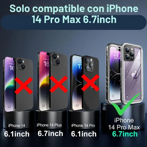 Vista 9 de SOKUSIN Funda Impermeable para iPhone 14 Pro Max - Funda Protectora de Cuerpo Completo con Protector de Pantalla y Cámara Incorporado, Resistente a