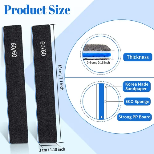 Vista 3 de Limas de uñas rectangulares negras de grano 60/60, 50 piezas de tablero de esmeril profesional de doble cara, herramienta gruesa reutilizable
