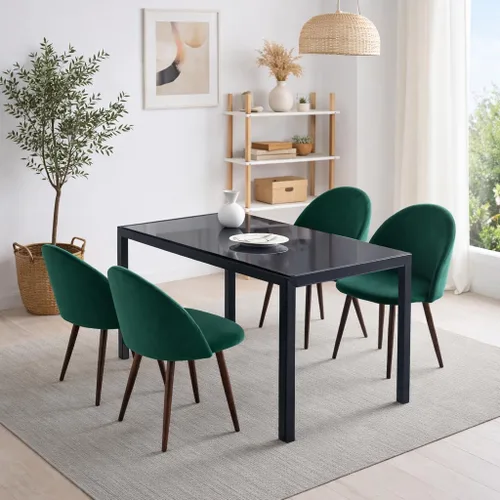 Vista 20 de Juego de sillas de comedor de 6 piezas, cuero sintético negro moderno, respaldo alto tapizado, marco de acero, cocina cómoda, muebles de comedor