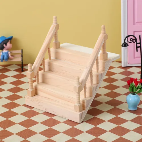 Vista 7 de Angoily Miniatura Casa de Muñecas Escalera Escritorio Ornamento Simplemente Escalera Pasamanos Exterior Barandillas