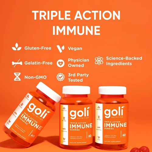 Vista 9 de Goli Gomitas de vitaminas inmunológicas, 60 unidades, saúco, vitamina C, D y zinc, veganas, sin OMG, sin gluten y sin gelatina, paquete de 1