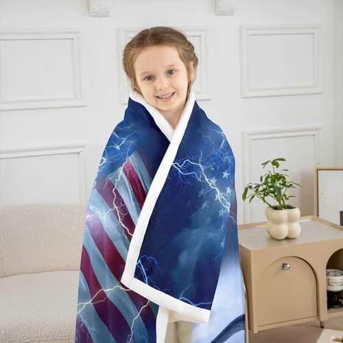Vista 6 de Homewish Manta de avión 3D, mantas de bandera estadounidense para niños y adolescentes, manta de vellón con relámpagos brillantes y modernos, manta