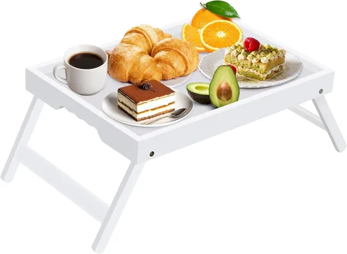 Vista 17 de Artmeer FSC - Bandejas de cama 100% bambú, tamaño mediano, 2 unidades, color natural Two FSC 100% bamboo bed trays with folding legs and handles