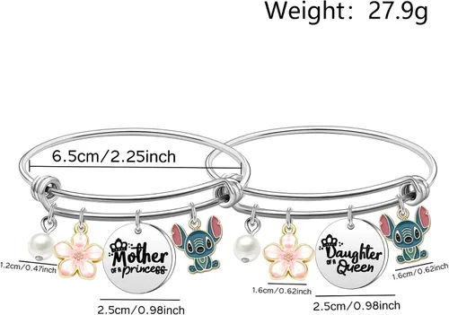 Vista 2 de KTENME Regalo para el Día de la Madre para mujeres y niñas, 2 pulseras de joyería para madre, madre, madrastra regalo de cumpleaños de hija