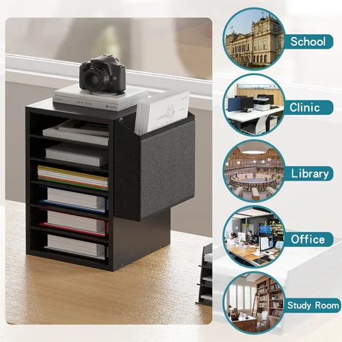 Vista 9 de Unionly, Ranura de almacenamiento de papel de organización de literatura, organizador de archivos de escritorio de oficina, buzón de madera
