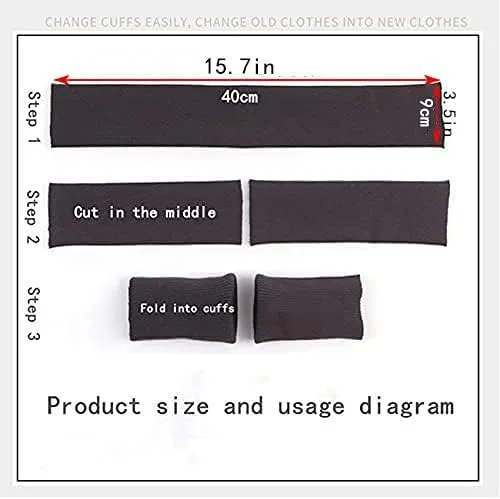 Vista 5 de TinaKim Tela de punto acanalado, puños acanalados para coser chaquetas, pantalones, suéteres (negro tubular, 16 x 3.5 pulgadas)