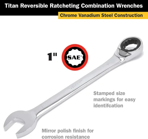 Vista 2 de Titan 14613 Llave combinada de trinquete reversible de 1 pulgada, 12 puntos, 72 dientes