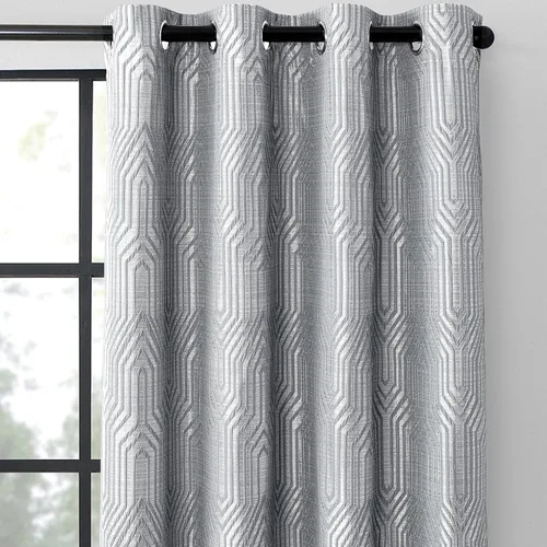 Vista 21 de Cortinas de patrón geométrico jacquard 100% opacas beige y plateado, 42 pulgadas de ancho y 63 pulgadas de largo, 2 paneles con aislamiento térmico