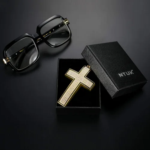 Vista 7 de NYUK Disfraz de cadena de oro para hombre con cruz, Cadena de oro para hombre