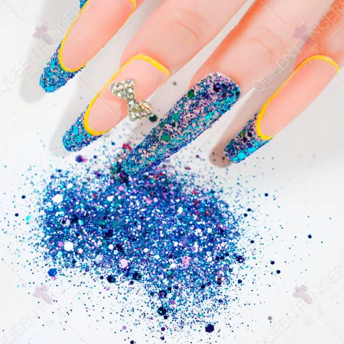 Vista 4 de 12 macetas holográficas para arte de uñas con lentejuelas láser 3D, camaleón grueso, para bricolaje, copos de purpurina brillante para mujeres