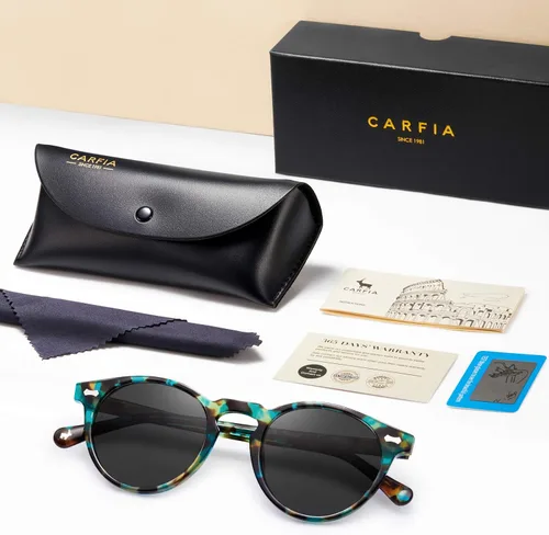 Vista 27 de CARFIA Gafas de sol polarizadas de acetato redondo para mujer, protección UV de cara pequeña con funda de cuero CA5288