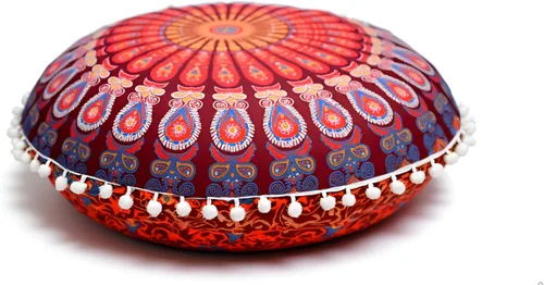 Vista 21 de CRAFT KALA - Funda de cojín redonda de 22" con mandala bohemio para meditación, para sala, asientos, pufs, para sala de estar, sala de yoga, hogar