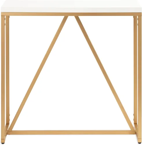 Vista 8 de Kate and Laurel Kaya Modern Glam - Mesa consola de 30 x 30 x 10 pulgadas, color blanco y dorado pintado, mesa rectangular de dos tonos con base