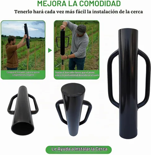 Vista 4 de MTB Supply 1 paquete de poste de valla de 24 pulgadas con mango de hierro negro de 12 libras, poste en T de poste de mano para poste de valla en U