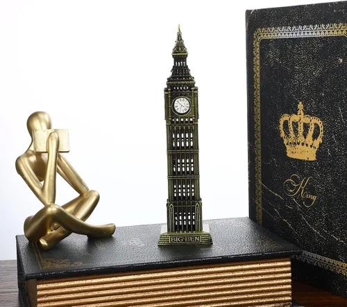 Vista 2 de Beavorty Big Ben Modelo Londres - Adorno de construcción de 7.08 pulgadas, escultura arquitectónica de metal para el hogar, boda, reunión familiar