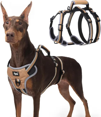 Vista 8 de PUPTECK Arnés para perro a prueba de escapes, con asa acolchada, arnés de chaleco para mascotas, duradero y reflectante para perros medianos y Negro