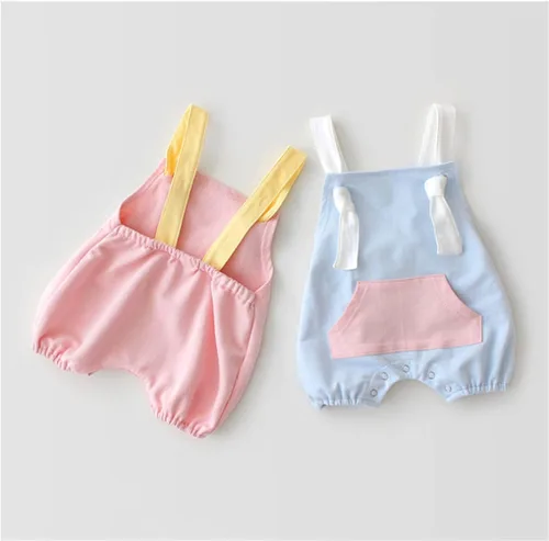Vista 6 de Overol de retazos para bebés recién nacidos, pantalones con tirantes y lindo sombrero de elefante para verano (azul, 9-12 meses)