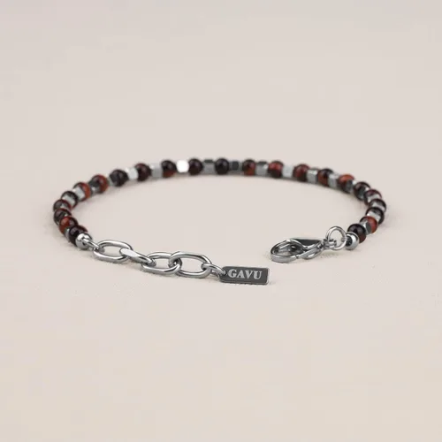 Vista 4 de GAVU Pulsera de cuentas de piedra para hombre con cierre de acero inoxidable