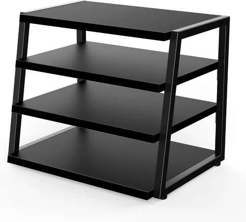 Vista 9 de Fenge Organizador de estante de escritorio, estante de escritorio de 4 niveles, estantes de oficina de madera y metal, organizador de archivos