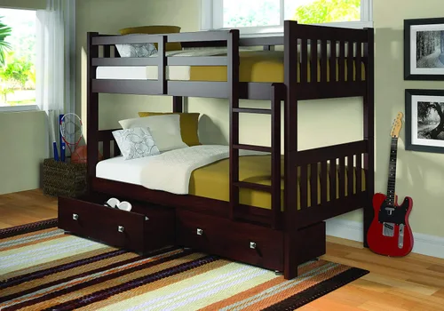 Vista 2 de Donco Kids 120-3-TTWH_505-W - Litera estilo misión con dos cajones debajo de la cama Capuchino oscuro