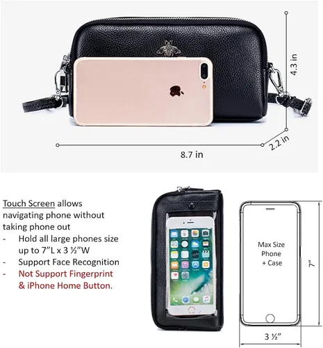 Vista 3 de Cuero genuino pantalla táctil teléfono bolsa bolsa muñeca bolso cartera para mujeres niñas