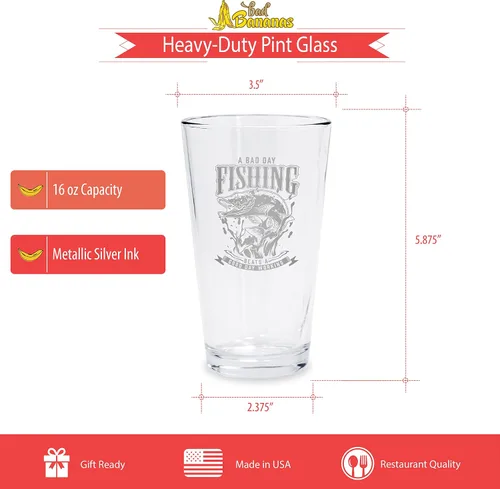 Vista 4 de Bad Bananas Regalos de pesca para hombres, vasos de cerveza de 16 onzas para pescador, regalos de pesca para papá, esposo y abuelo, juego de 2