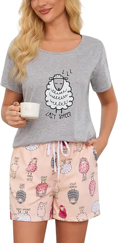 Vista 11 de ENJOYNIGHT - Conjunto de pantalones cortos de pijama para mujer, pijamas de algodón para verano, ropa de dormir con bolsillos Negro