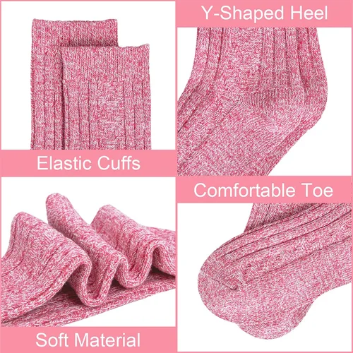 Vista 4 de 5 pares de calcetines de lana para mujer, diseño de punto grueso, cálidos y cómodos para invierno