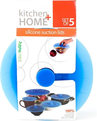 Vista 8 de Set de 5 tapas de silicona de diferentes tamaños para tazas, cuencos, ollas o contenedores., Azul