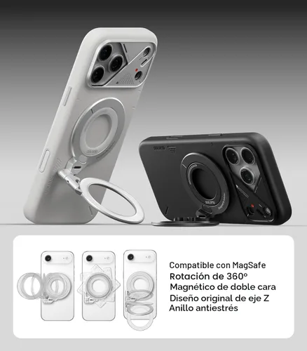 Vista 5 de Aulumu Funda térmica magnética A17 para iPhone 17 Pro Max + agarre de anillo magnético G09, incluye (A17) gris + (G09) negro