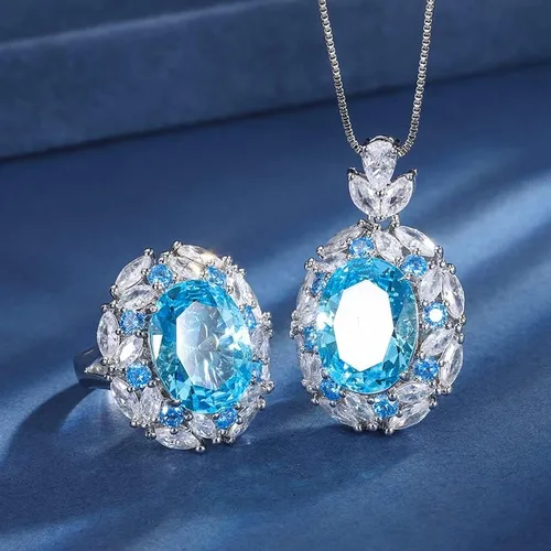 Vista 2 de HUARJO Sapphire Aquamarine Emerald Gemstone Pendant Necklace for Women Adjustable Length, Trendy Jewelry Gifts for Women Girls.
