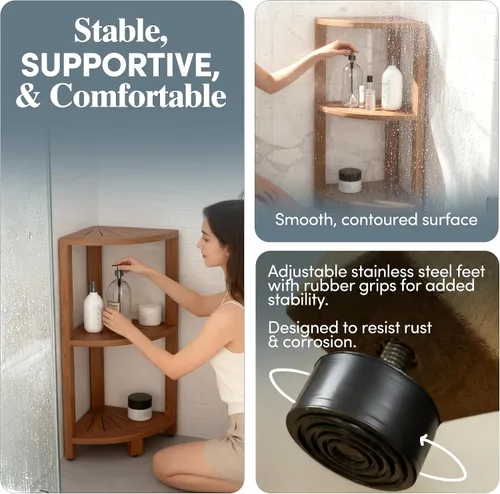 Vista 6 de AquaTeak Kai™ Petite - Soporte de almacenamiento de ducha de esquina de teca