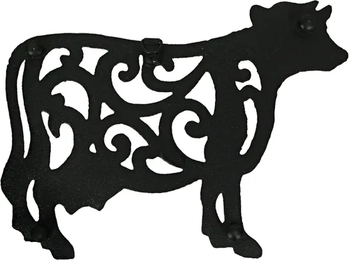 Vista 3 de Juego de 3 salvamanteles negros de hierro fundido para decoración de cocina, gallo, cerdo y vaca, arte decorativo para colgar en la pared, 9