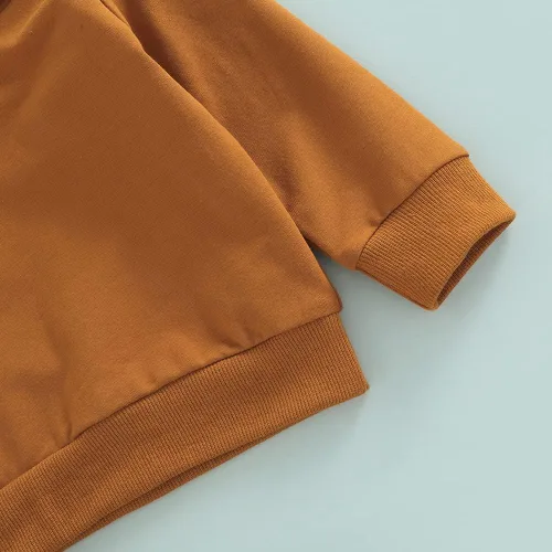 Vista 4 de Conjunto de pantalones para bebés y niños, sudadera con capucha, con bolsillo, cintura elástica, 2 piezas, traje de otoño e invierno