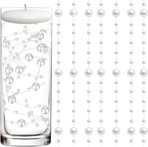 Vista 9 de 50 piezas de cadena de perlas para centro de mesa de velas flotantes, relleno de jarrón de perlas sintéticas negras para decoración de mesa de boda.