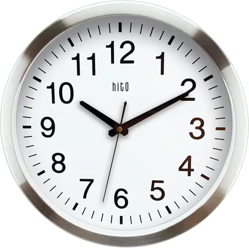 Vista 29 de HITO Reloj de pared silencioso de 10 pulgadas, funciona con pilas, sin tictac, cubierta de vidrio, marco de aluminio plateado, para decoración